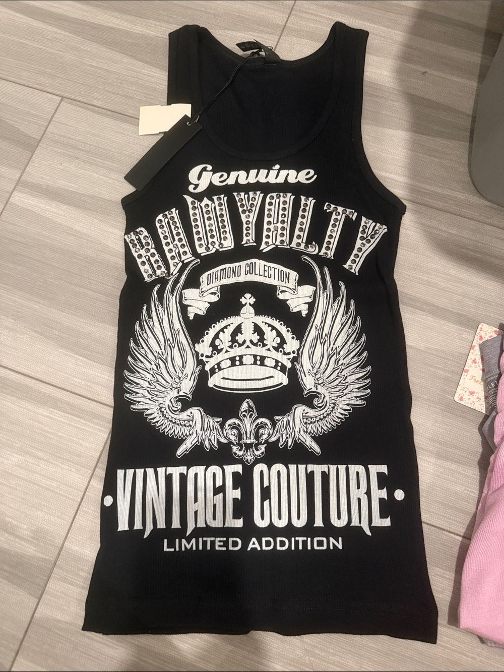 Royalty For Me Black Tank with White Crown & Wings Graphic